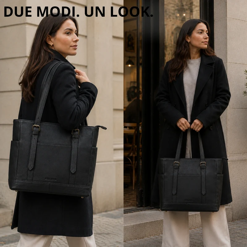"Solaya" Shopper Damen Leder Groß mit Laptopfach 15,6 Zoll