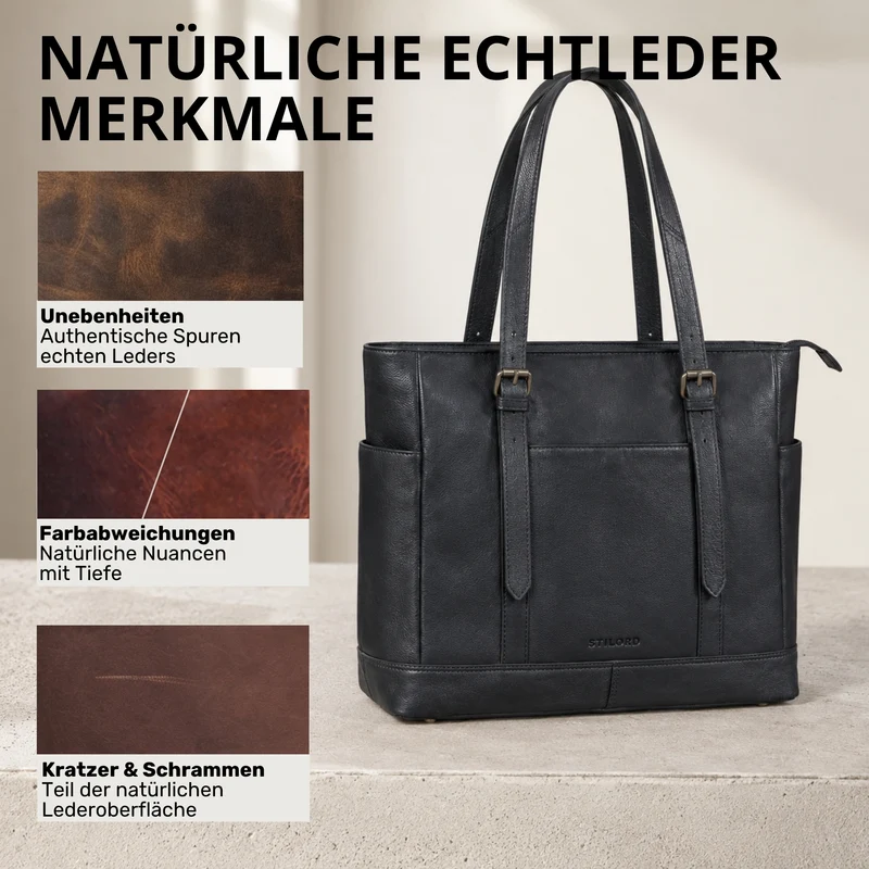 "Solaya" Shopper Damen Leder Groß mit Laptopfach 15,6 Zoll