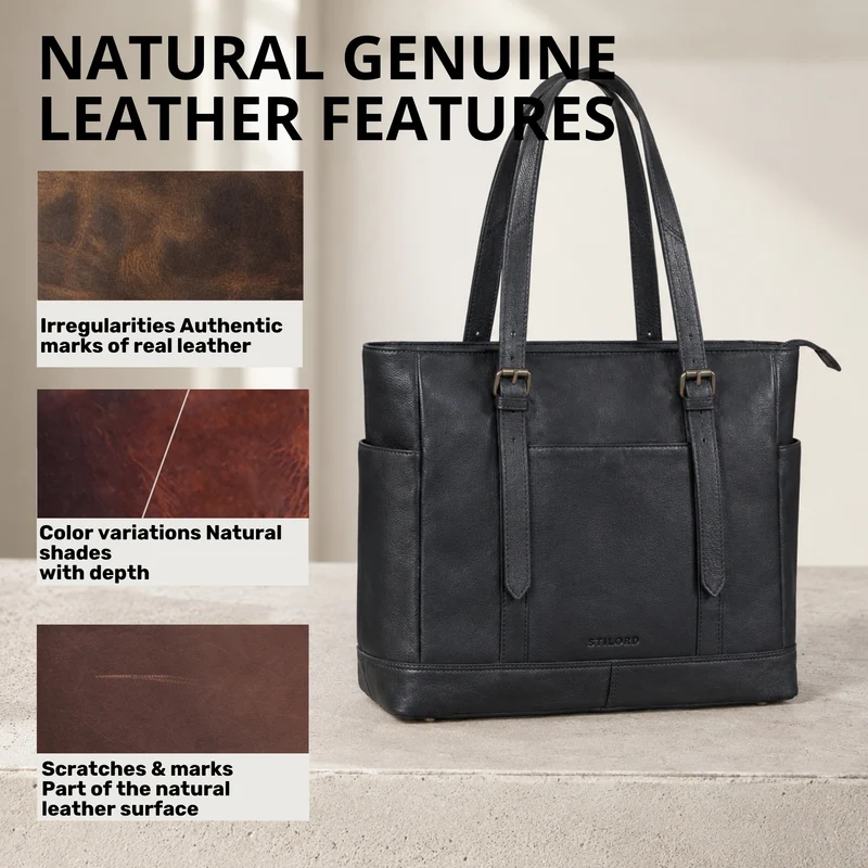 "Solaya" Shopper Damen Leder Groß mit Laptopfach 15,6 Zoll