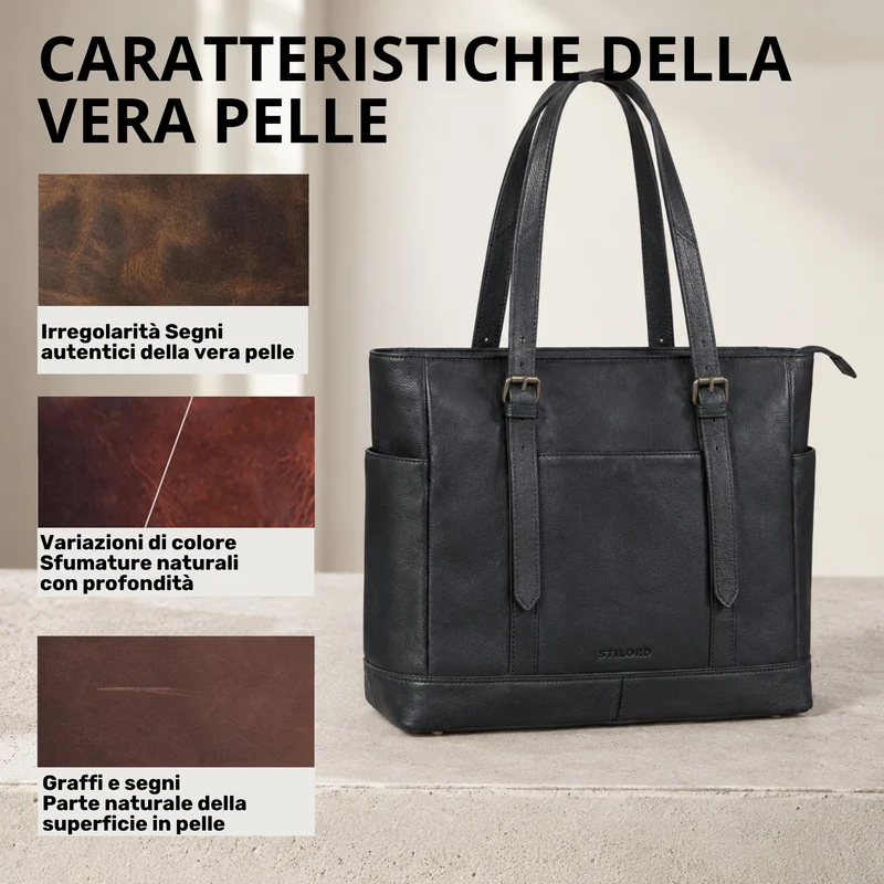 "Solaya" Shopper Damen Leder Groß mit Laptopfach 15,6 Zoll