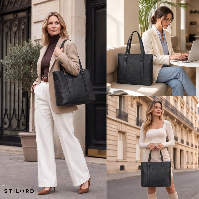 "Solaya" Shopper Damen Leder Groß mit Laptopfach 15,6 Zoll