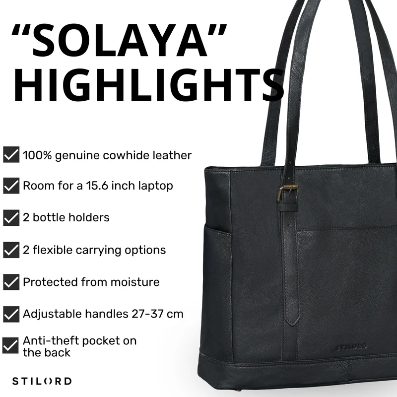 "Solaya" Shopper Damen Leder Groß mit Laptopfach 15,6 Zoll