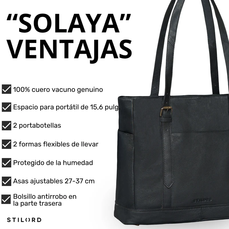 "Solaya" Shopper Damen Leder Groß mit Laptopfach 15,6 Zoll