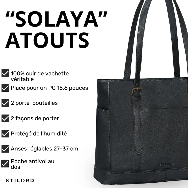 "Solaya" Shopper Damen Leder Groß mit Laptopfach 15,6 Zoll