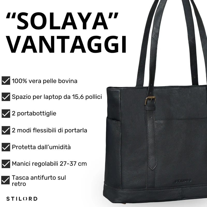 "Solaya" Shopper Damen Leder Groß mit Laptopfach 15,6 Zoll