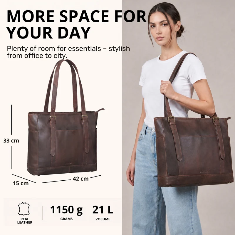 "Solaya" Shopper Damen Leder Groß mit Laptopfach 15,6 Zoll