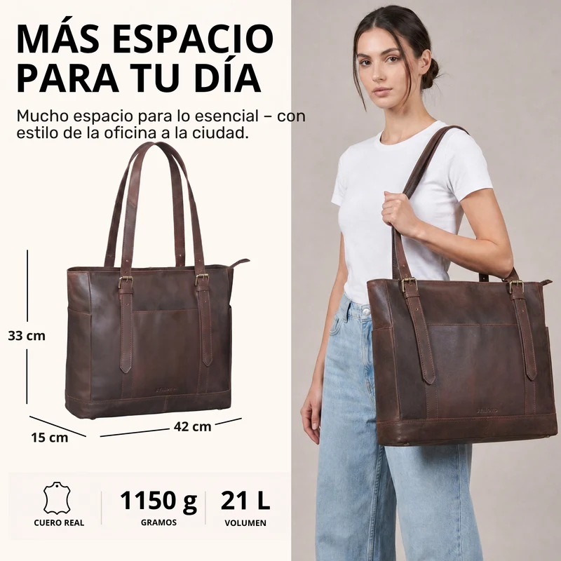 "Solaya" Shopper Damen Leder Groß mit Laptopfach 15,6 Zoll