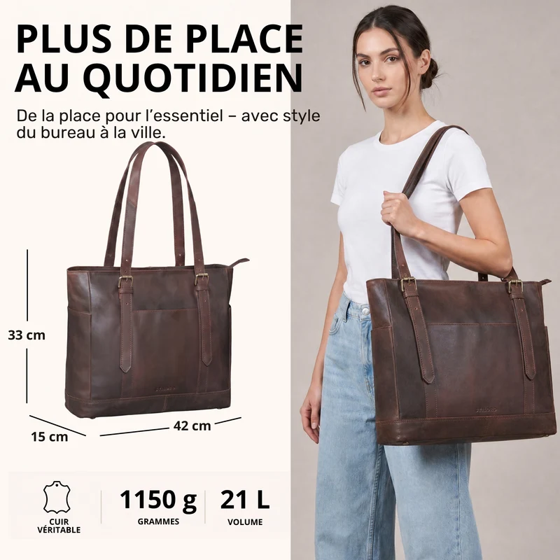 "Solaya" Shopper Damen Leder Groß mit Laptopfach 15,6 Zoll