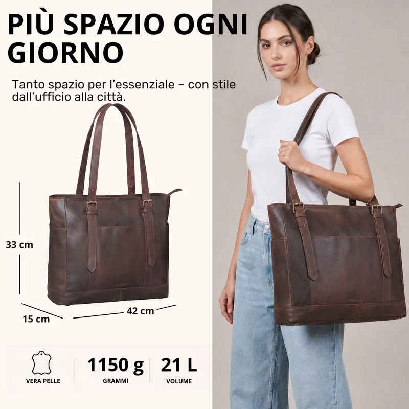 "Solaya" Shopper Damen Leder Groß mit Laptopfach 15,6 Zoll