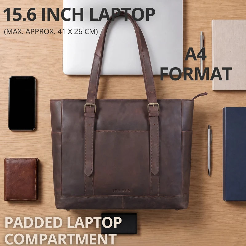 "Solaya" Shopper Damen Leder Groß mit Laptopfach 15,6 Zoll