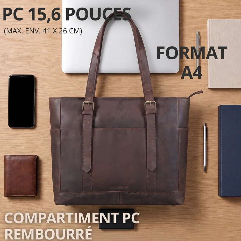"Solaya" Shopper Damen Leder Groß mit Laptopfach 15,6 Zoll