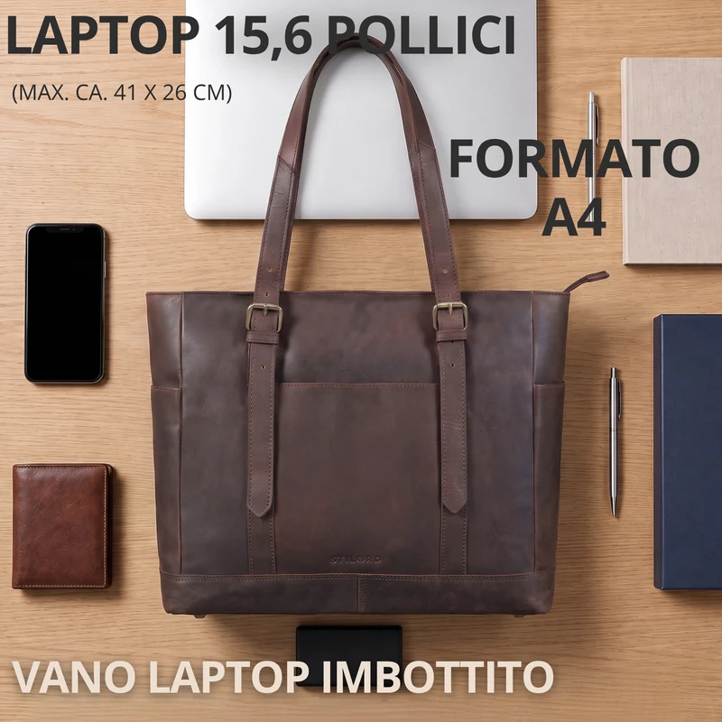 "Solaya" Shopper Damen Leder Groß mit Laptopfach 15,6 Zoll
