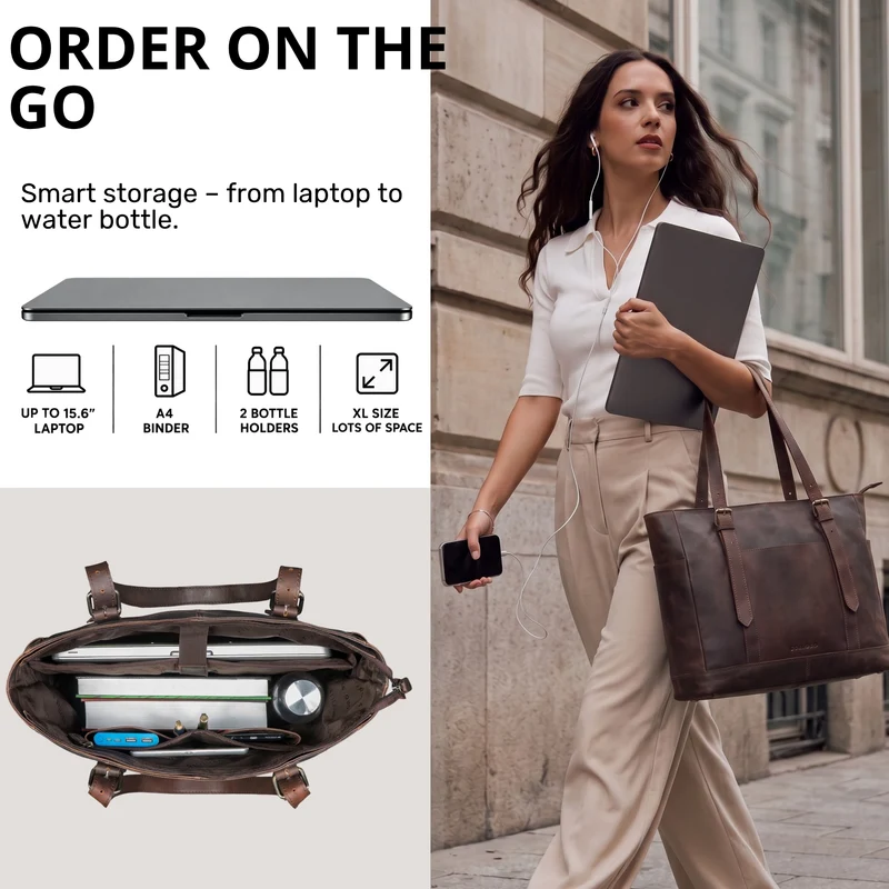 "Solaya" Shopper Damen Leder Groß mit Laptopfach 15,6 Zoll