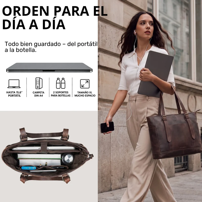 "Solaya" Shopper Damen Leder Groß mit Laptopfach 15,6 Zoll