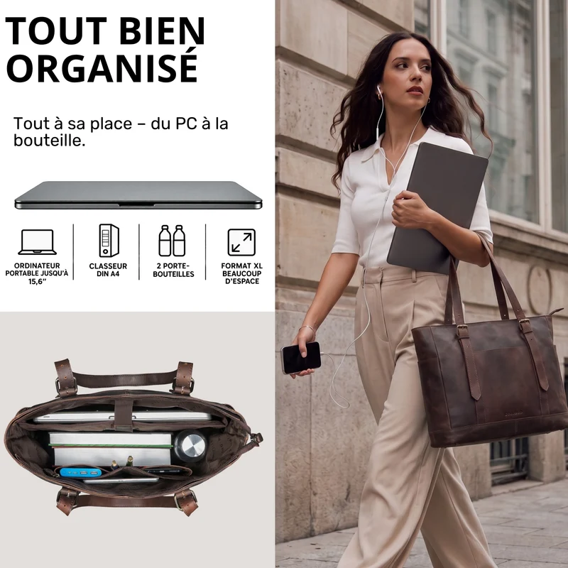 "Solaya" Shopper Damen Leder Groß mit Laptopfach 15,6 Zoll