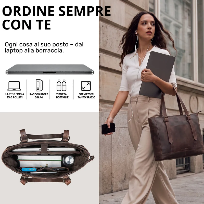 "Solaya" Shopper Damen Leder Groß mit Laptopfach 15,6 Zoll