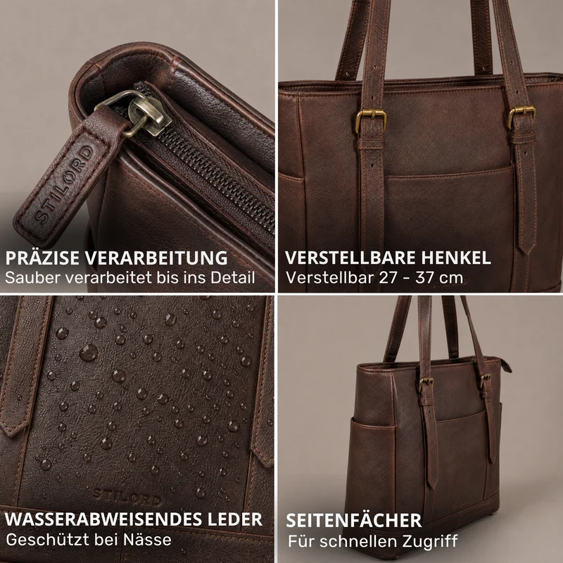 "Solaya" Shopper Damen Leder Groß mit Laptopfach 15,6 Zoll