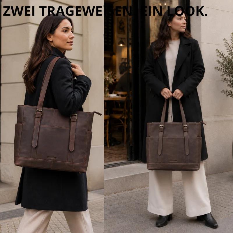 "Solaya" Shopper Damen Leder Groß mit Laptopfach 15,6 Zoll