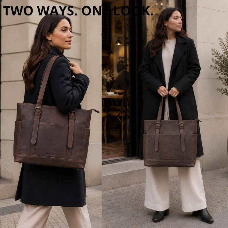 "Solaya" Shopper Damen Leder Groß mit Laptopfach 15,6 Zoll