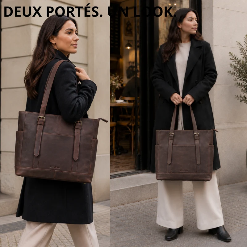 "Solaya" Shopper Damen Leder Groß mit Laptopfach 15,6 Zoll