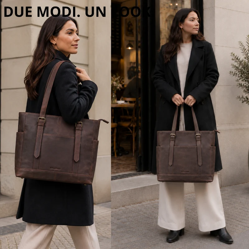 "Solaya" Shopper Damen Leder Groß mit Laptopfach 15,6 Zoll
