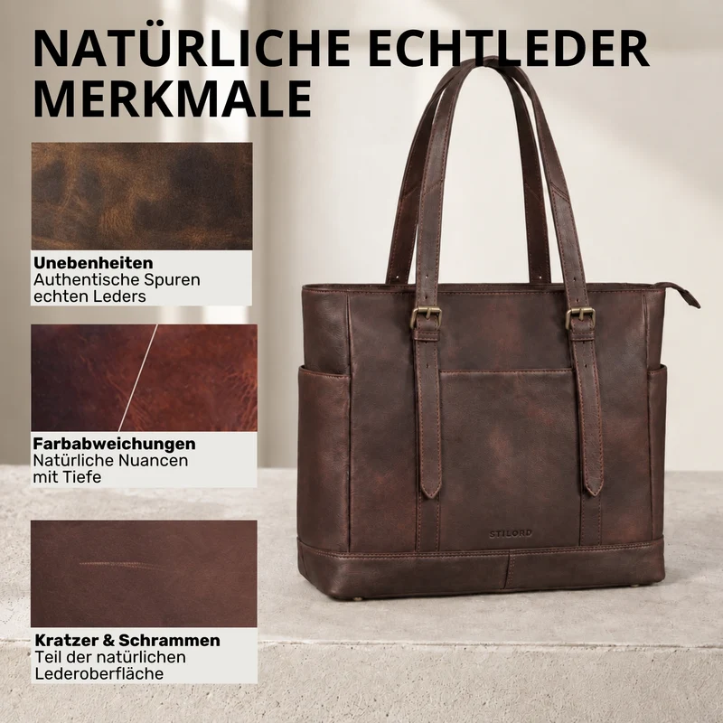 "Solaya" Shopper Damen Leder Groß mit Laptopfach 15,6 Zoll