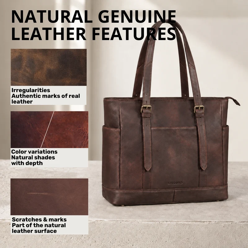 "Solaya" Shopper Damen Leder Groß mit Laptopfach 15,6 Zoll