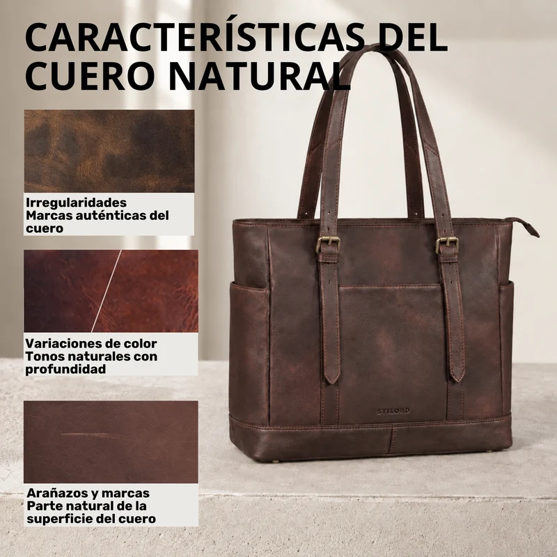 "Solaya" Shopper Damen Leder Groß mit Laptopfach 15,6 Zoll