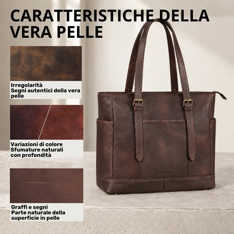 "Solaya" Shopper Damen Leder Groß mit Laptopfach 15,6 Zoll