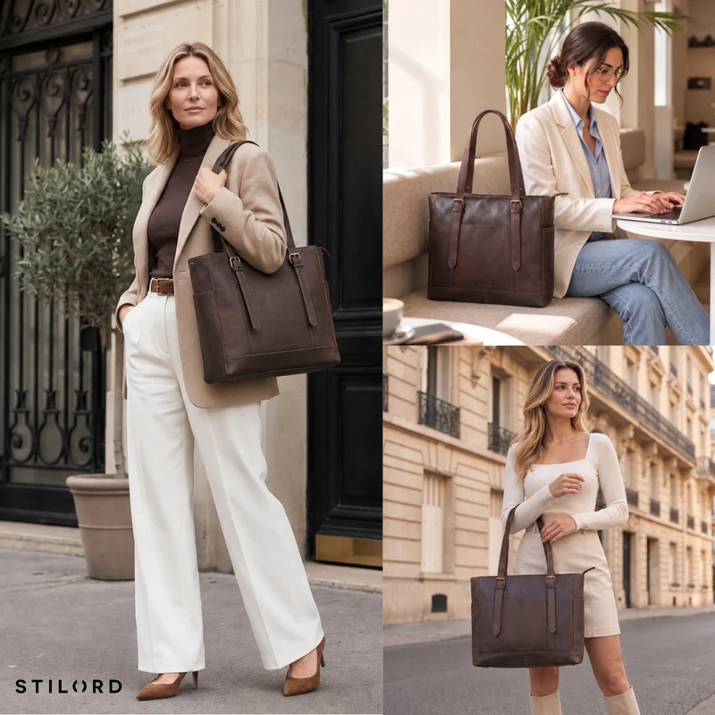 "Solaya" Shopper Damen Leder Groß mit Laptopfach 15,6 Zoll