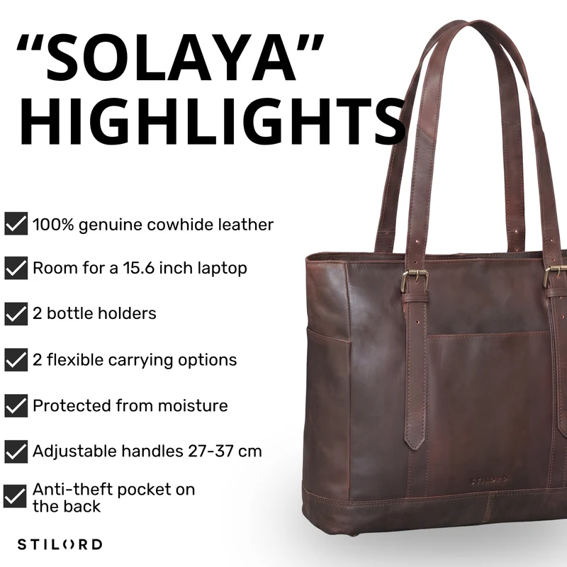"Solaya" Shopper Damen Leder Groß mit Laptopfach 15,6 Zoll