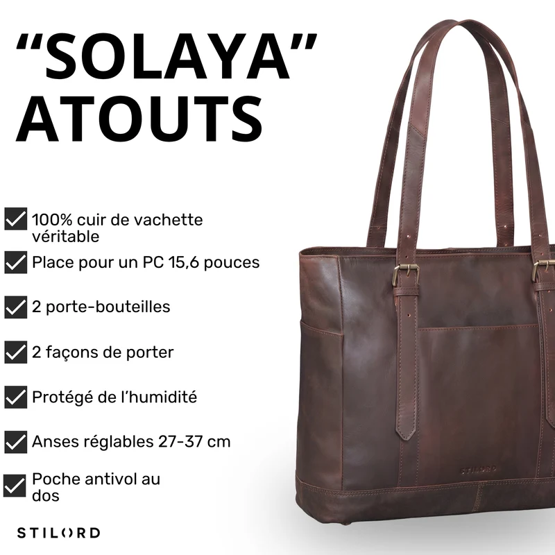 "Solaya" Shopper Damen Leder Groß mit Laptopfach 15,6 Zoll