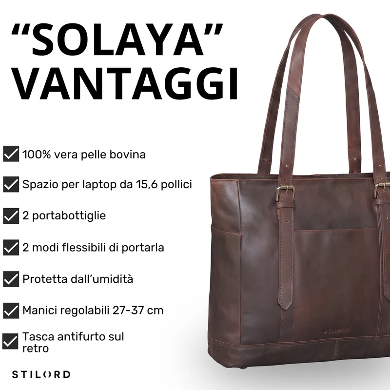 "Solaya" Shopper Damen Leder Groß mit Laptopfach 15,6 Zoll