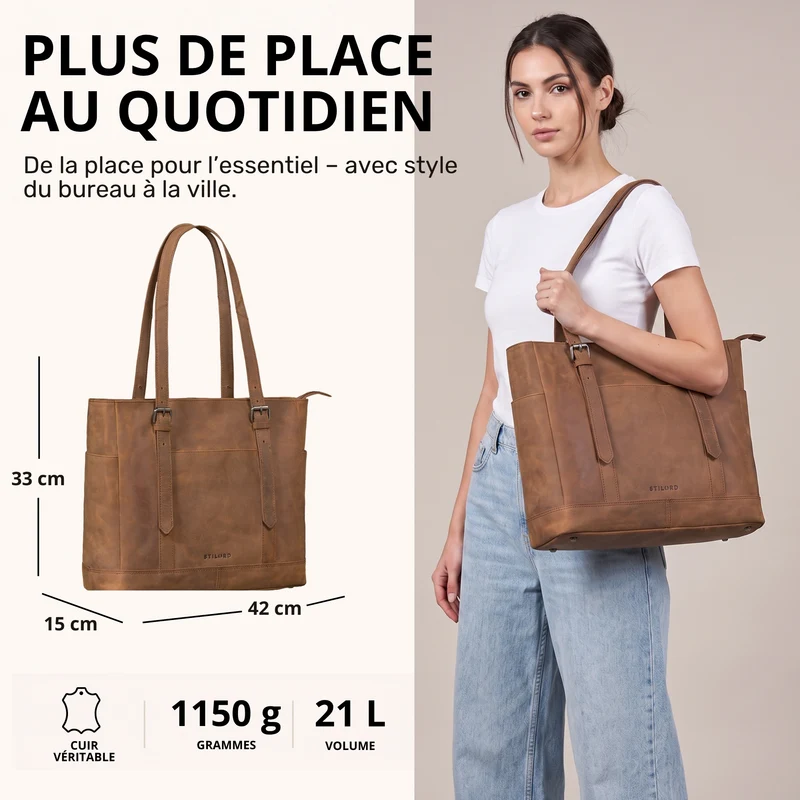 "Solaya" Shopper Damen Leder Groß mit Laptopfach 15,6 Zoll