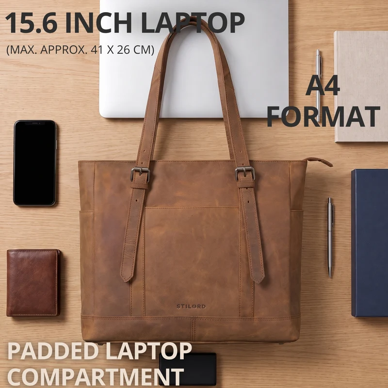 "Solaya" Shopper Damen Leder Groß mit Laptopfach 15,6 Zoll