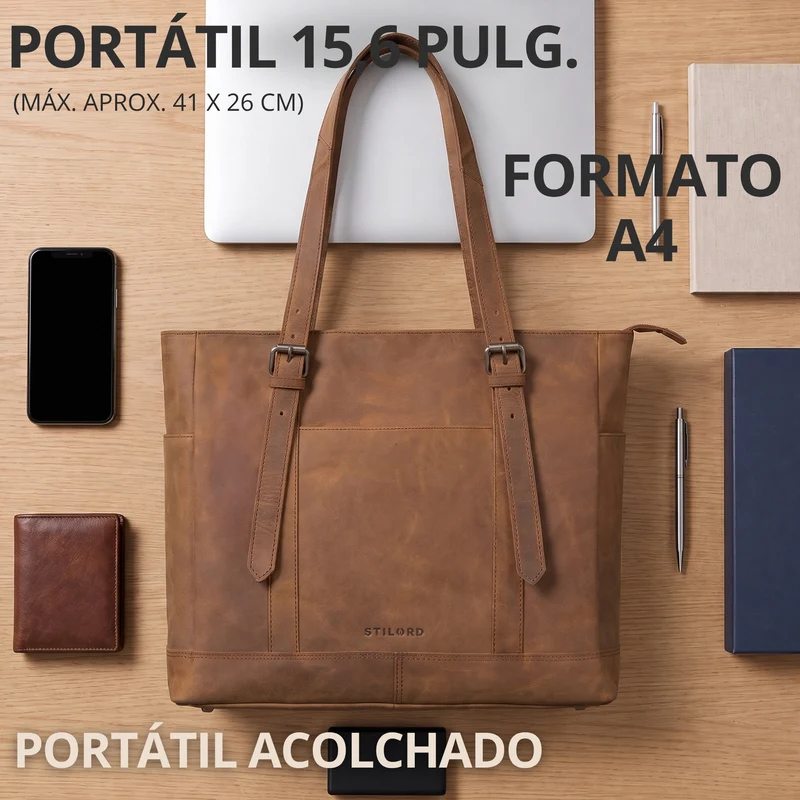 "Solaya" Shopper Damen Leder Groß mit Laptopfach 15,6 Zoll