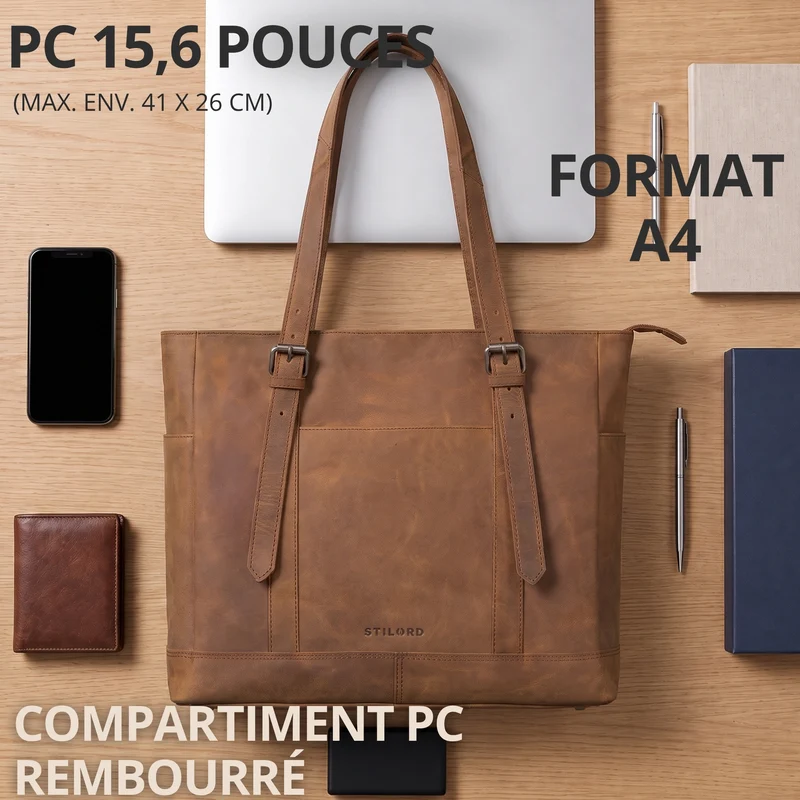 "Solaya" Shopper Damen Leder Groß mit Laptopfach 15,6 Zoll