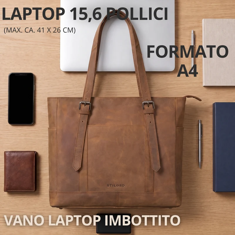 "Solaya" Shopper Damen Leder Groß mit Laptopfach 15,6 Zoll