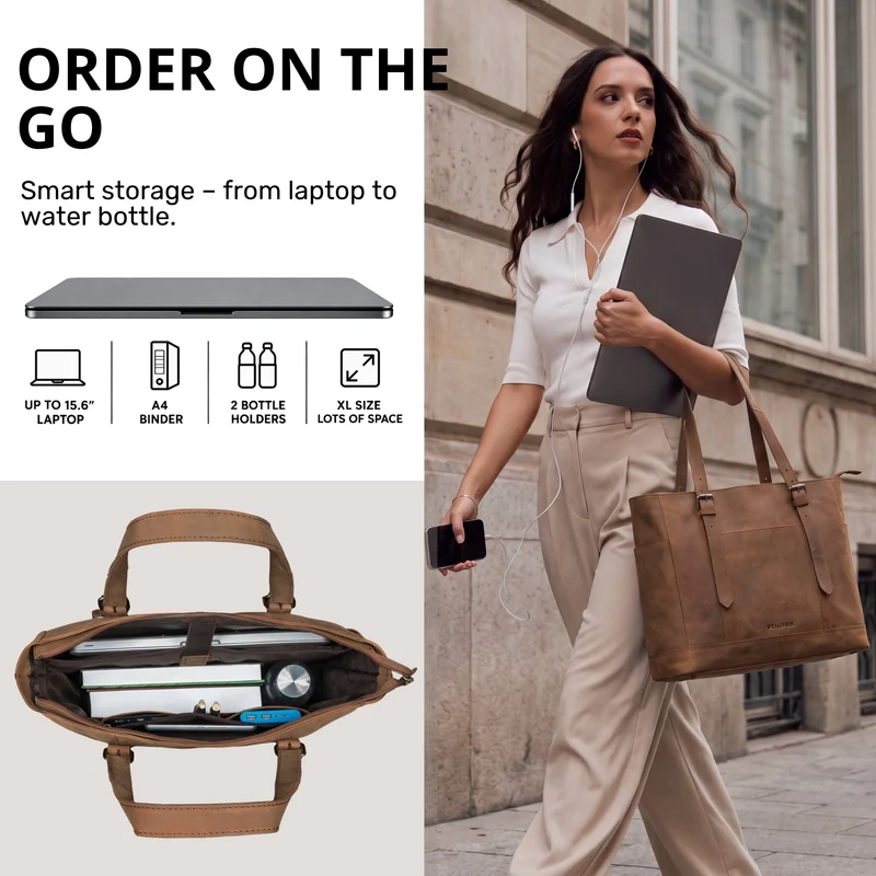 "Solaya" Shopper Damen Leder Groß mit Laptopfach 15,6 Zoll
