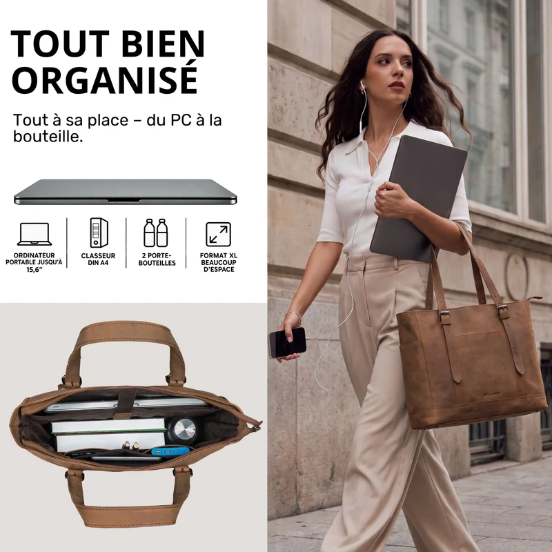 "Solaya" Shopper Damen Leder Groß mit Laptopfach 15,6 Zoll