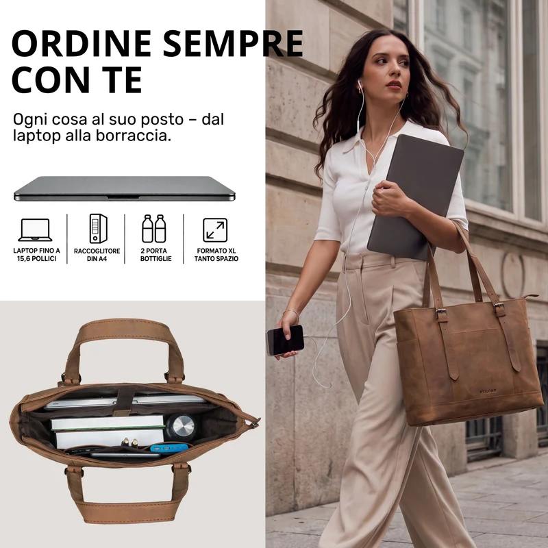 "Solaya" Shopper Damen Leder Groß mit Laptopfach 15,6 Zoll