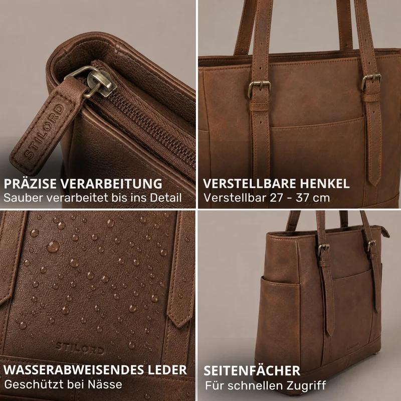 "Solaya" Shopper Damen Leder Groß mit Laptopfach 15,6 Zoll