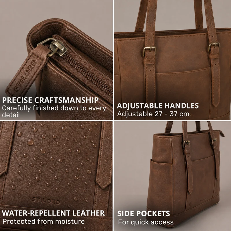 "Solaya" Shopper Damen Leder Groß mit Laptopfach 15,6 Zoll