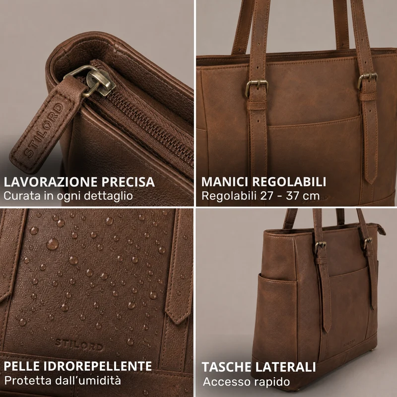 "Solaya" Shopper Damen Leder Groß mit Laptopfach 15,6 Zoll