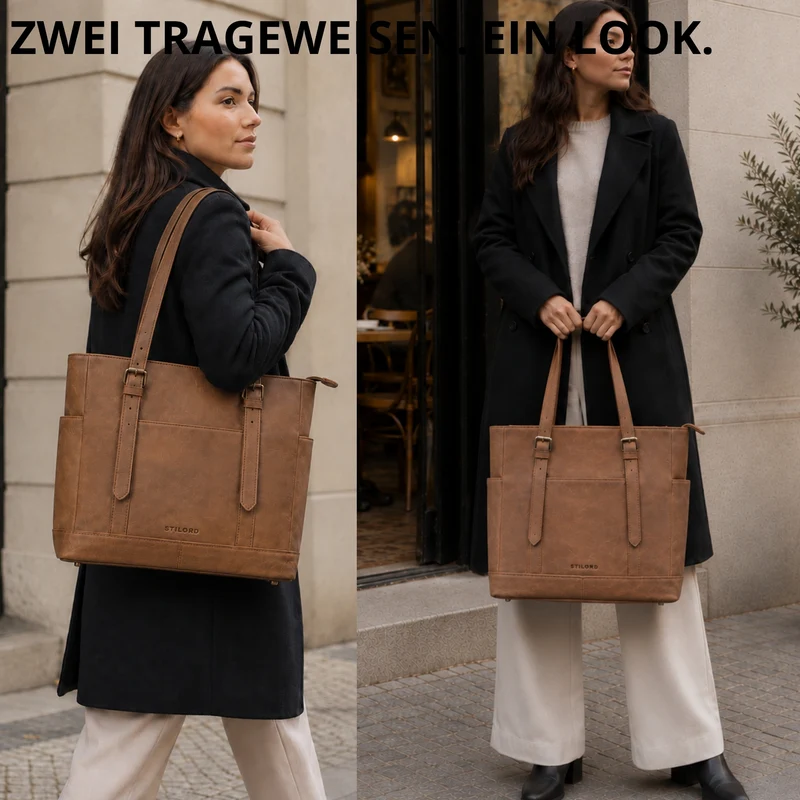 "Solaya" Shopper Damen Leder Groß mit Laptopfach 15,6 Zoll