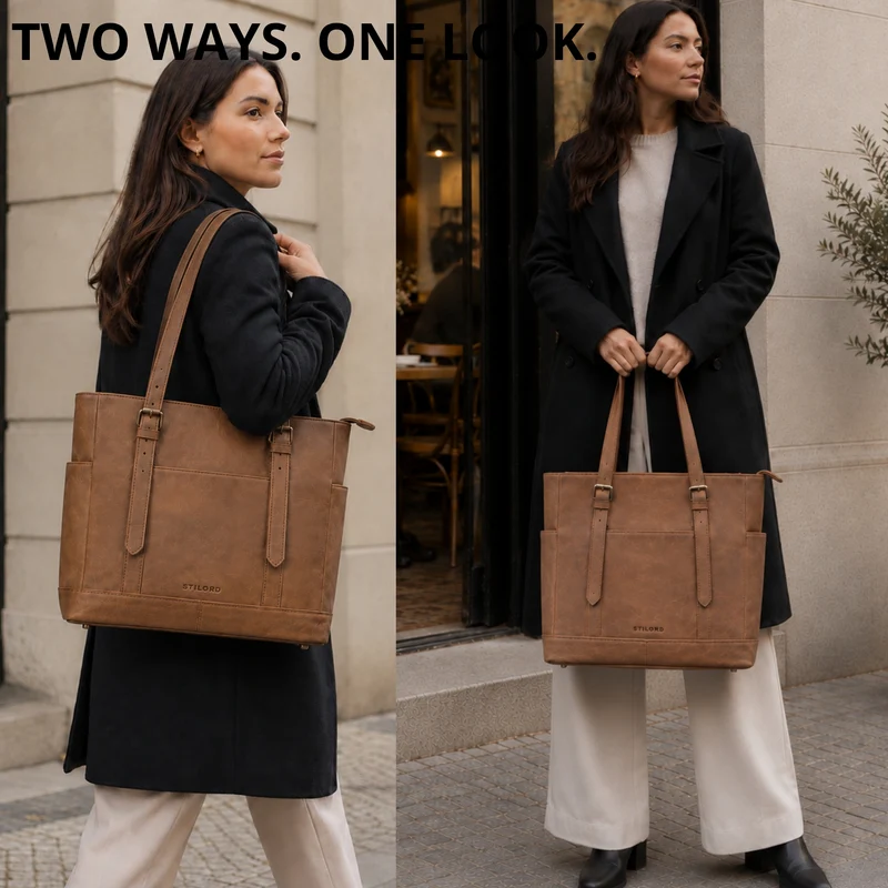"Solaya" Shopper Damen Leder Groß mit Laptopfach 15,6 Zoll