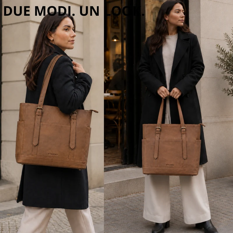 "Solaya" Shopper Damen Leder Groß mit Laptopfach 15,6 Zoll