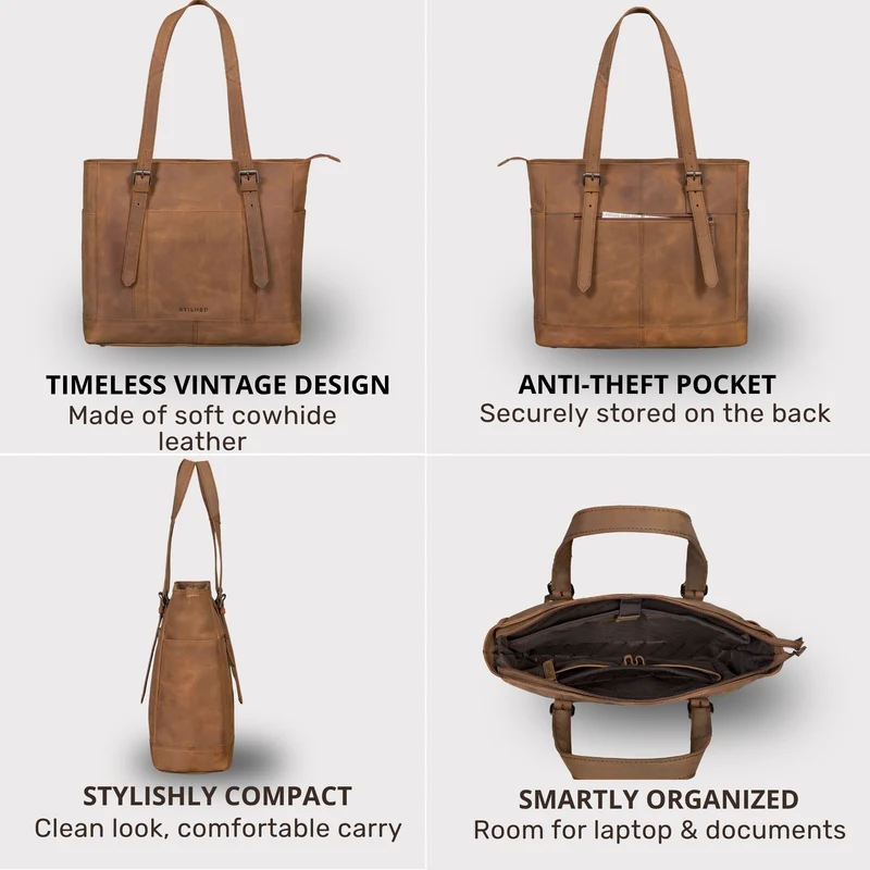"Solaya" Shopper Damen Leder Groß mit Laptopfach 15,6 Zoll