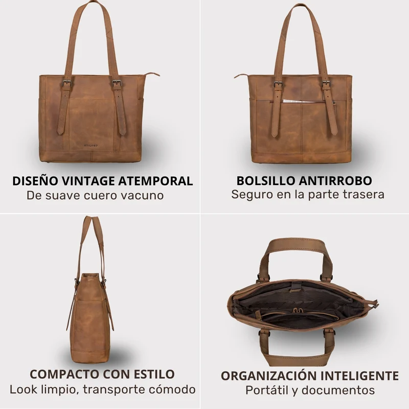 "Solaya" Shopper Damen Leder Groß mit Laptopfach 15,6 Zoll