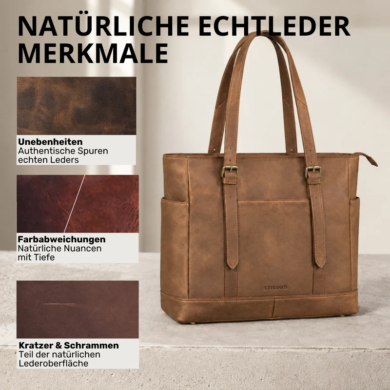 "Solaya" Shopper Damen Leder Groß mit Laptopfach 15,6 Zoll